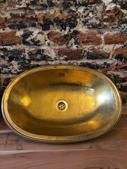 XXL brass wasbak 40x59cm Marokkaanse waskom hammered brass goudkleurig ovaal 