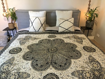 Bohemian blanket (225x250cm) met gouddraad - bedcover - wallhanging - beach towel