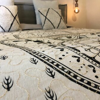 Bohemian blanket (210x220cm) met gouddraad - bedcover - wallhanging - beach towel