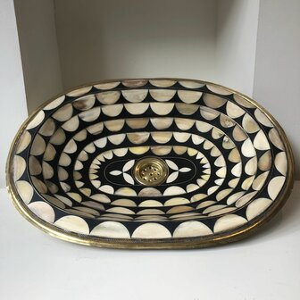 36x48,5cm Marokkaanse waskom met camelbone en hammered brass goudkleurig ovaal 36x48,5