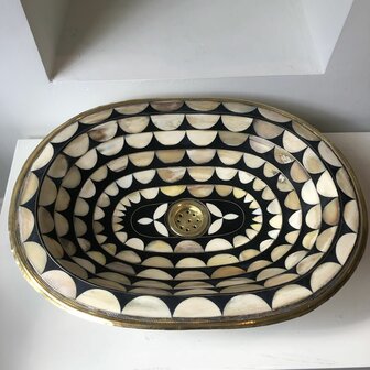 36x48,5cm Marokkaanse waskom met camelbone en hammered brass goudkleurig ovaal 36x48,5