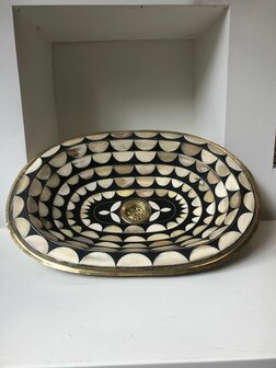 36x48,5cm Marokkaanse waskom met camelbone en hammered brass goudkleurig ovaal 36x48,5