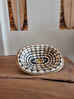 36x48,5cm Marokkaanse waskom met camelbone en hammered brass goudkleurig ovaal 36x48,5