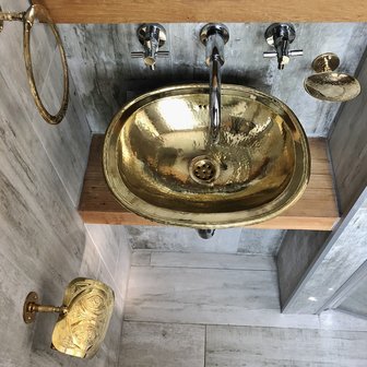 30x38 cm Marokkaanse waskom hammered brass goudkleurig ovaal 30x38cm