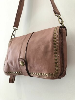 Rebel in oud rose - 100% leren schoudertas - made in Italy