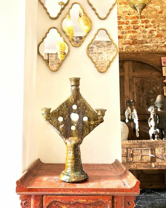 Oosterse spiegel met geborstelde gouden lijst 