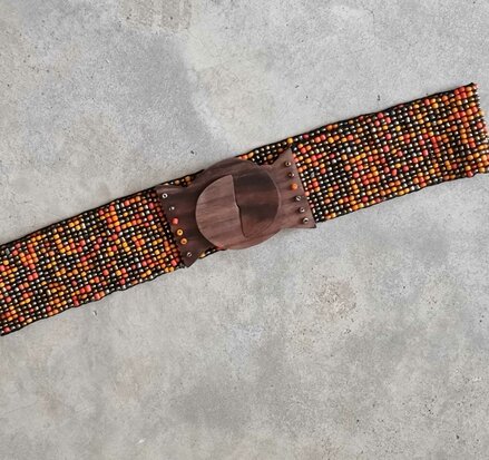 Bali riem elastische band van glaskralen met houten sluiting - one size fits most