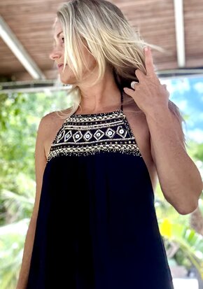 Gypset - lange halterjurk met pailletjes en kraaltjes - 100% rayon