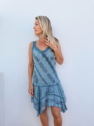 Boho jurkje jeansblauw - S