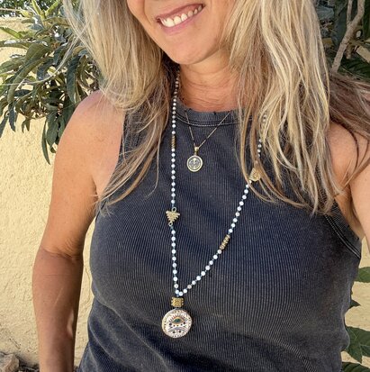 Fijne sterling zilveren ketting met gold doublure, zwarte onyx en granaatappel medaillon - handgemaakt in Istanboel