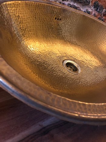 XXL brass wasbak 40x59cm Marokkaanse waskom hammered brass goudkleurig ovaal 
