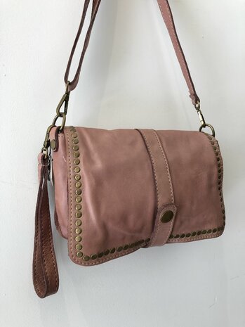 Rebel in oud rose - 100% leren schoudertas - made in Italy