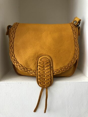 Beau Boho in saffraan - 100% leren schoudertas - made in Italy