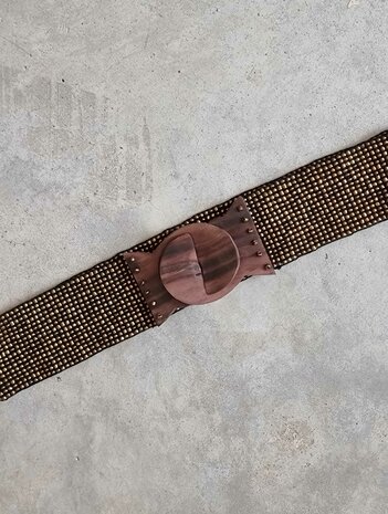 Bali riem elastische band van glaskralen met houten sluiting - one size fits most