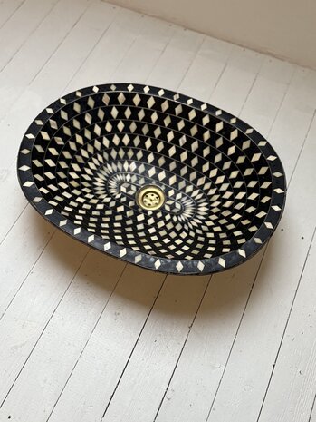XL Marokkaanse brass waskom met camelbone  43x55cm