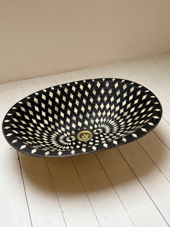 XL Marokkaanse brass waskom met camelbone  43x55cm