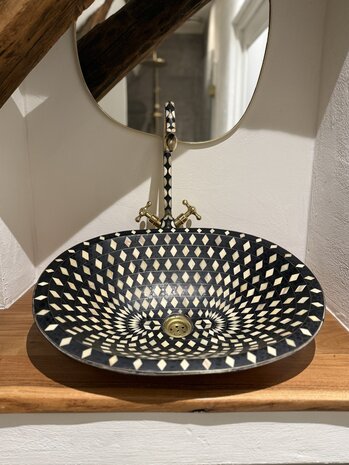 XL Marokkaanse brass waskom met camelbone  43x55cm
